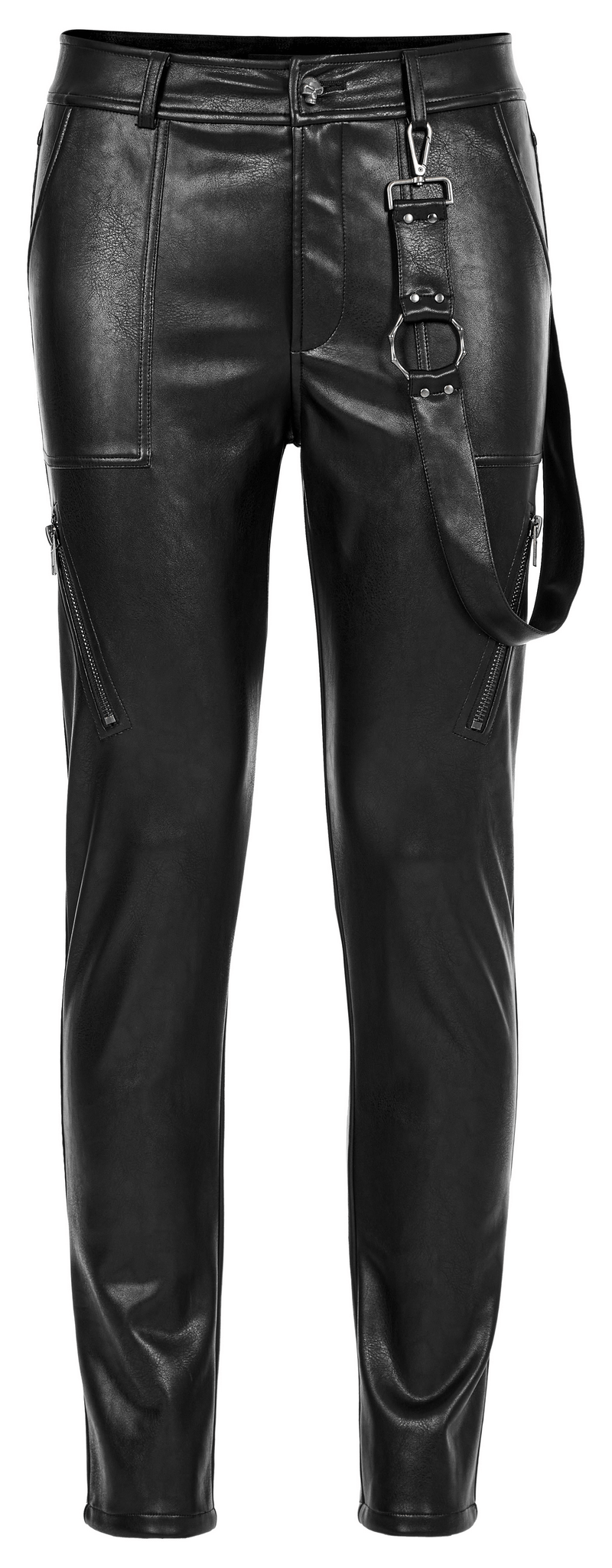 Stylish punk rock faux leather lace-up pants with removable side loop for edgy streetwear look.