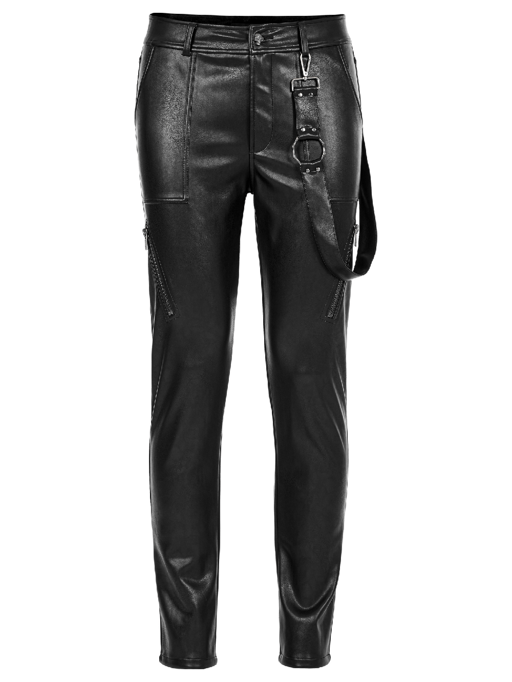 Stylish punk rock faux leather lace-up pants with removable side loop for edgy streetwear look.