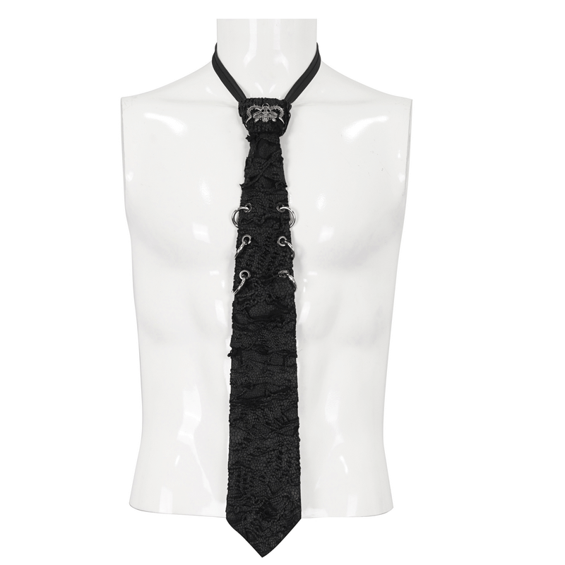 Stylish Punk Skull Necktie with Rings / Adjustable Collar Male Tie in Gothic Style - HARD'N'HEAVY