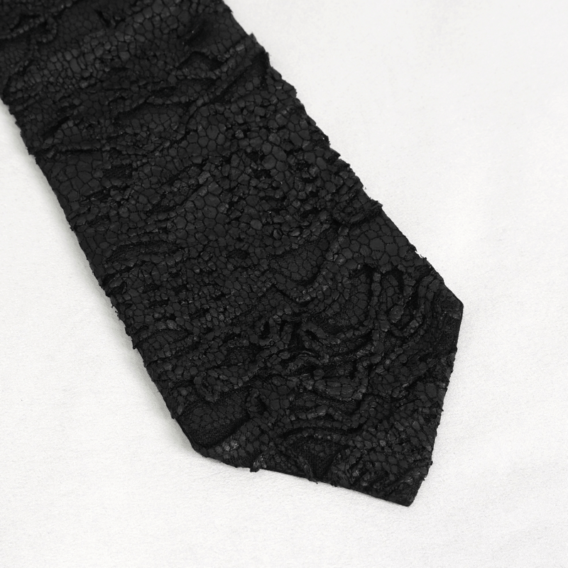 Stylish black punk skull necktie with textured design, perfect for a bold gothic fashion statement.