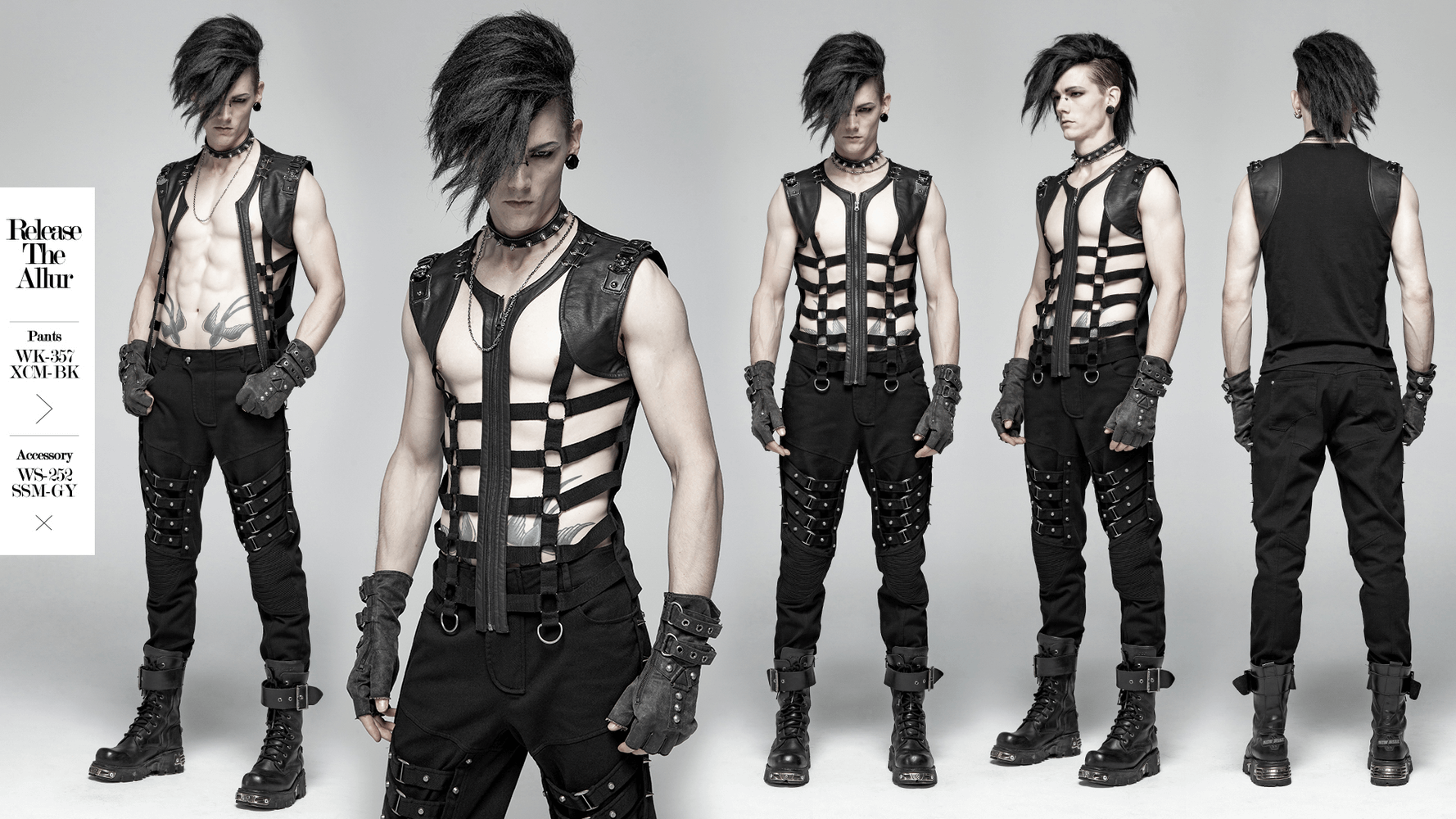 Stylish punk skeleton vest featuring a lace-up design and edgy metal hardware for a rock-inspired look.