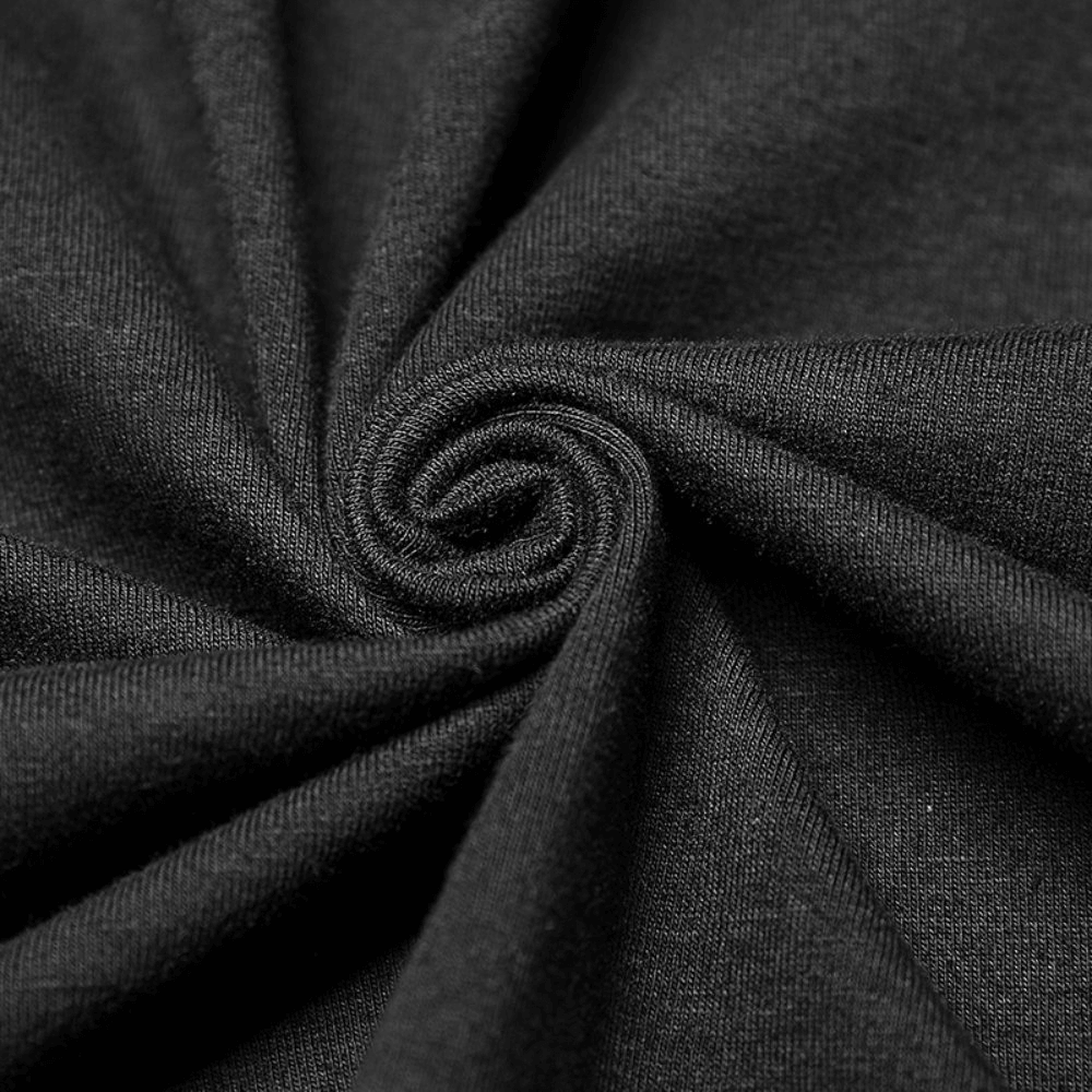 Close-up of smooth black fabric, perfect for stylish punk clothing and vests.