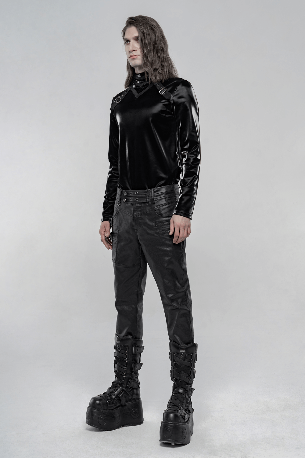 Stylish Punk Style Faux Leather Zip Top for Men