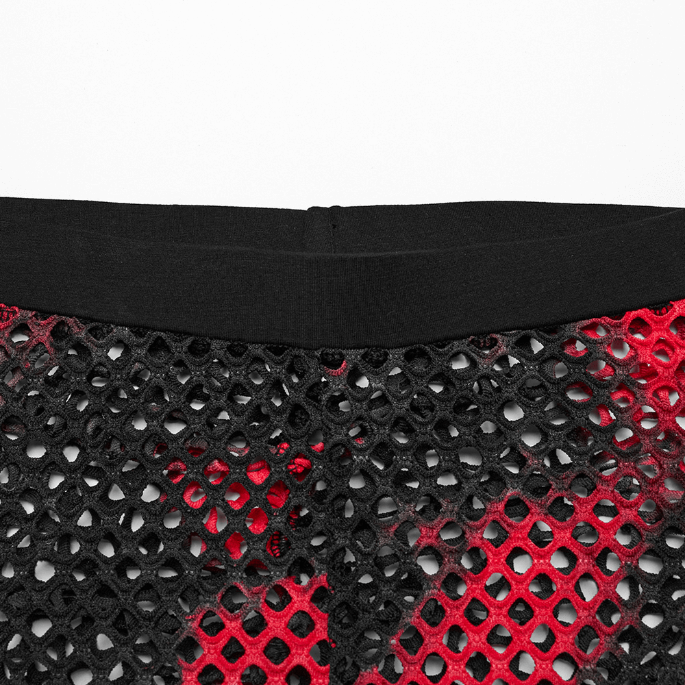 Stylish Punk Style Red-Black Fishnet Mesh Leggings