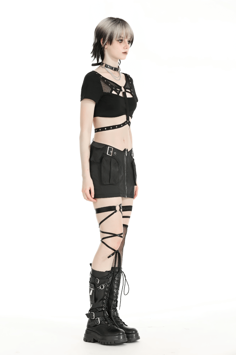 Stylish Punk Women's Crop Top with Metal Accents