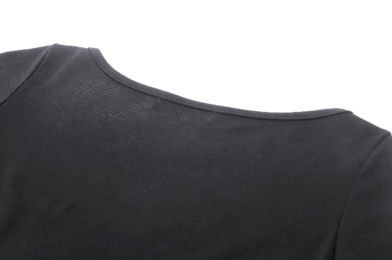 Back view of stylish punk women's crop top in black with smooth fabric, ideal for edgy fashion lovers.