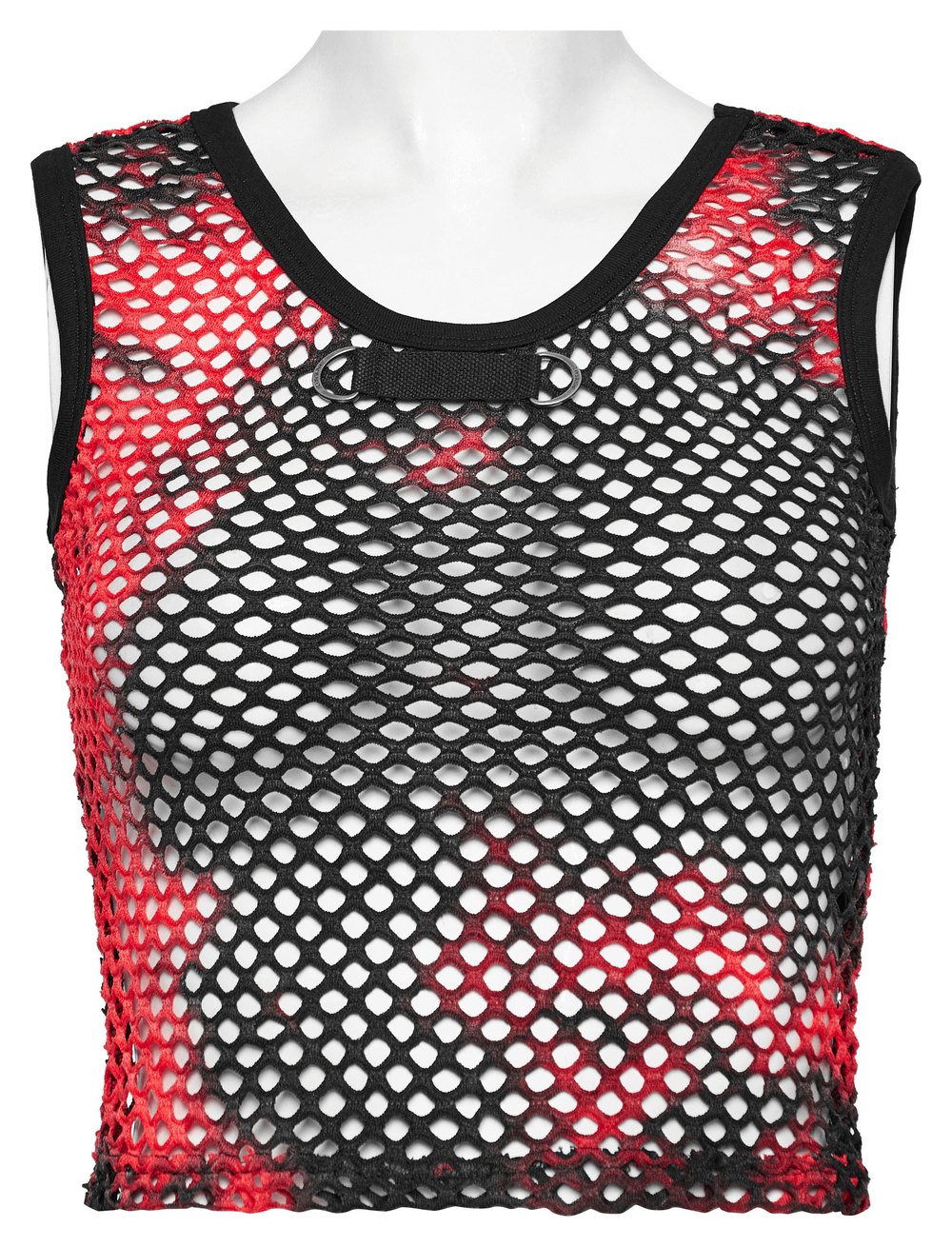 Stylish Red and Black Tie Dye Mesh Crop Tank Top