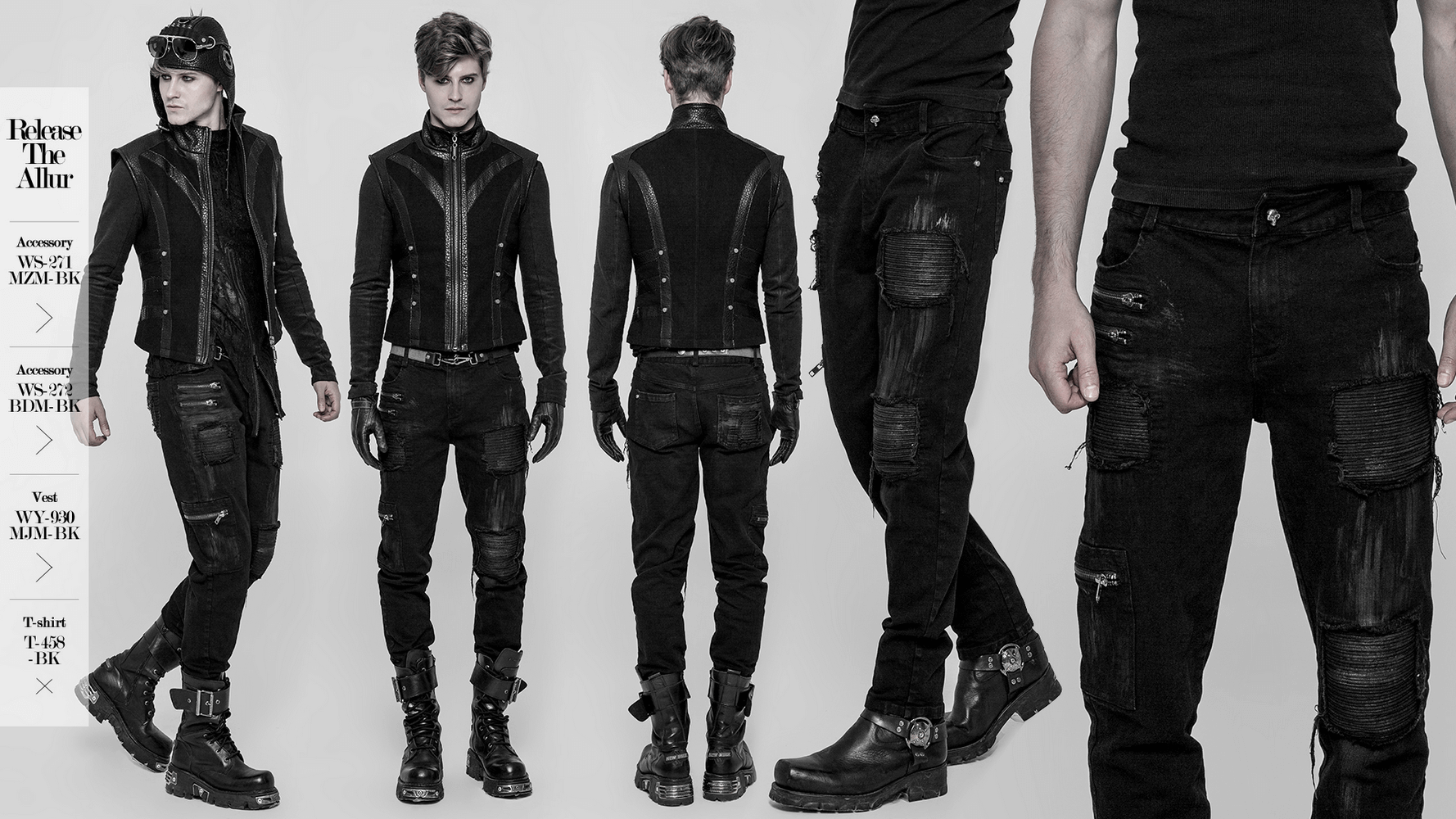 Stylish punk-inspired black cargo pants featuring edgy zip details and a sleek silhouette.