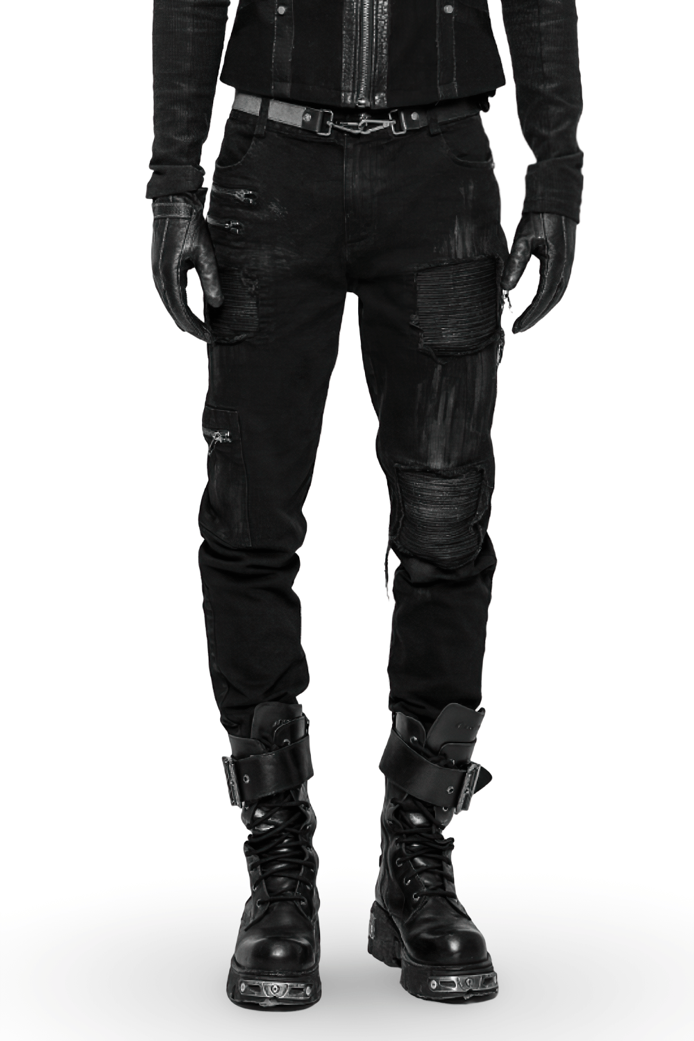 Stylish Ripped Black Cargo Pants with Zip Details