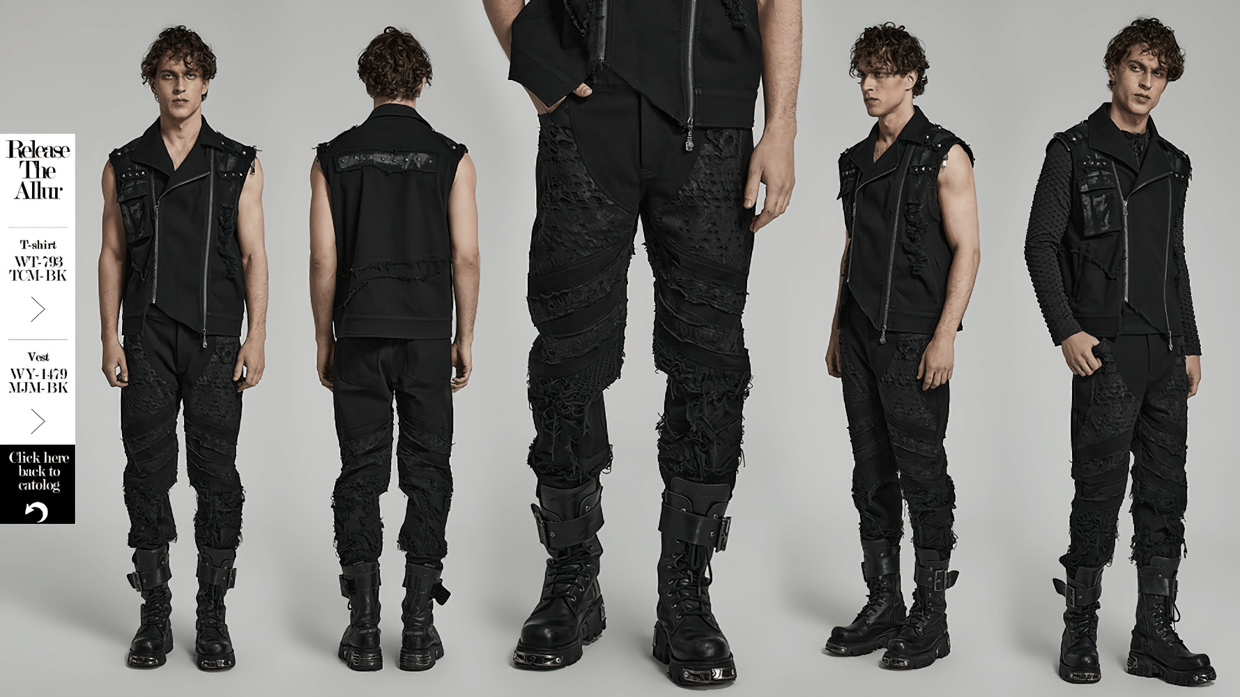 Stylish ripped knit black gothic trousers for men showcasing edgy streetwear design and unique textures.