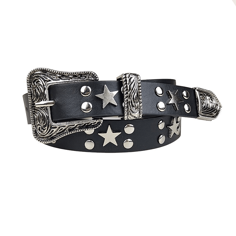 Stylish Star Rivets Belt with Carved Buckle / Unisex All-Match Belts - HARD'N'HEAVY