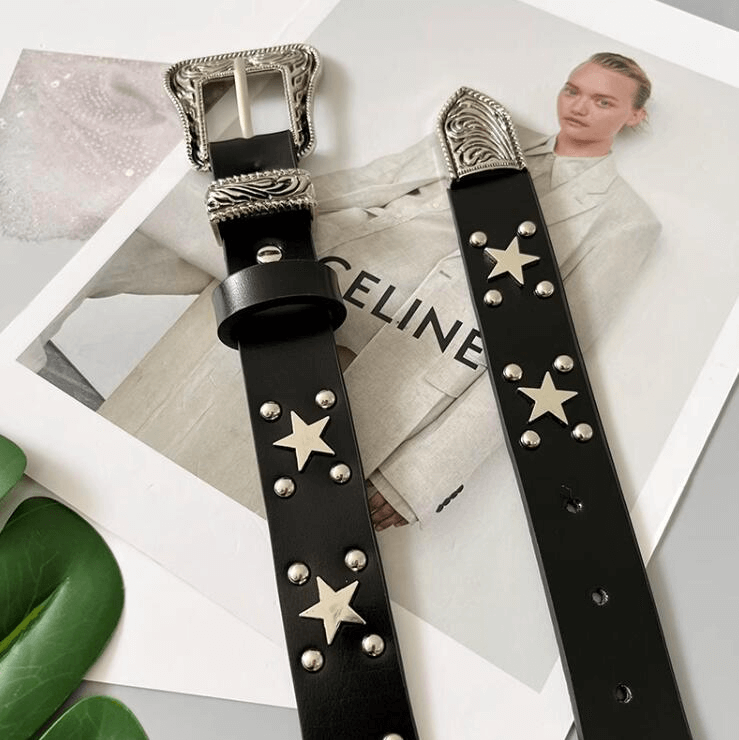 Stylish Star Rivets Belt with Carved Buckle / Unisex All-Match Belts - HARD'N'HEAVY