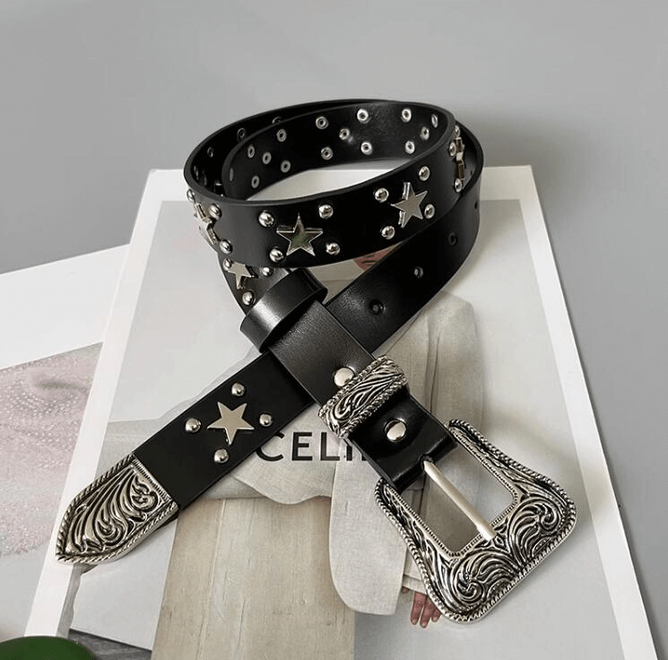 Stylish Star Rivets Belt with Carved Buckle / Unisex All-Match Belts - HARD'N'HEAVY