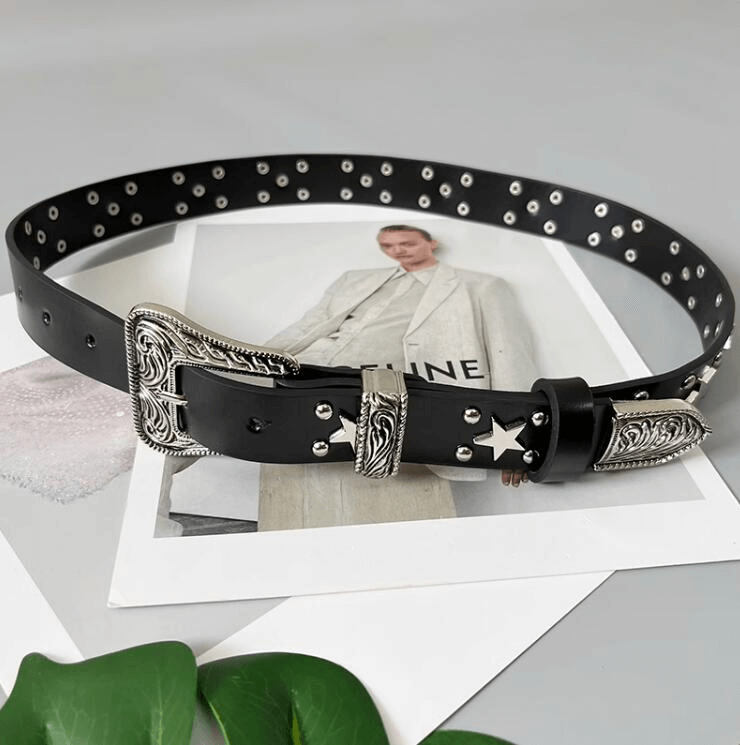 Stylish Star Rivets Belt with Carved Buckle / Unisex All-Match Belts - HARD'N'HEAVY