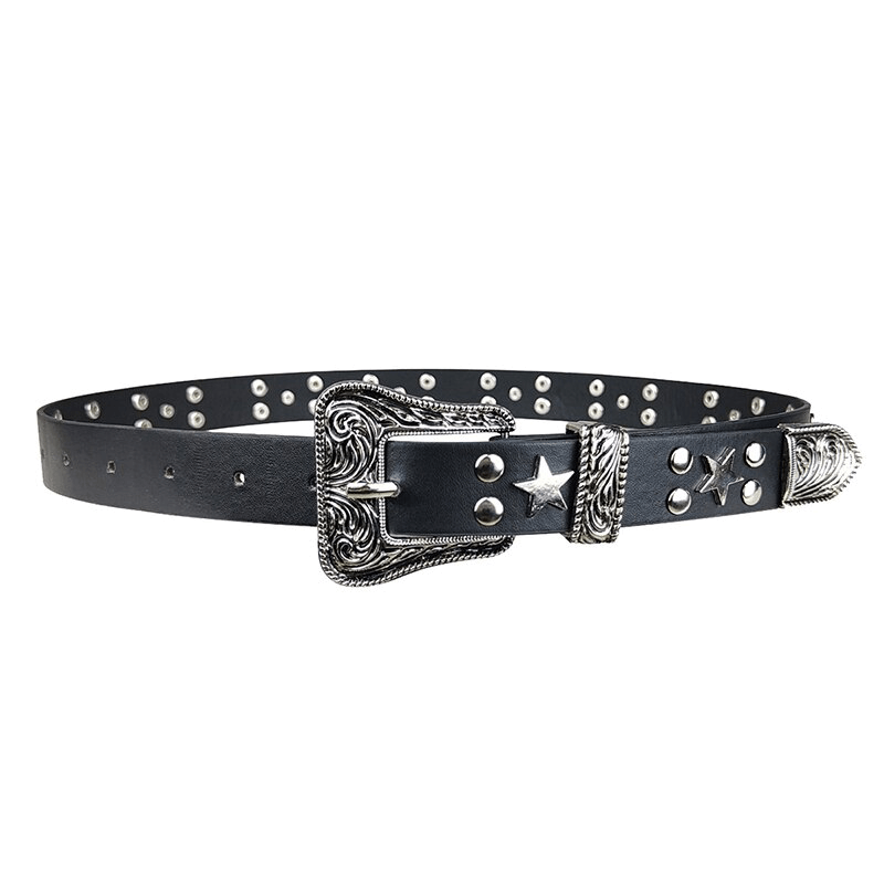 Stylish Star Rivets Belt with Carved Buckle / Unisex All-Match Belts - HARD'N'HEAVY