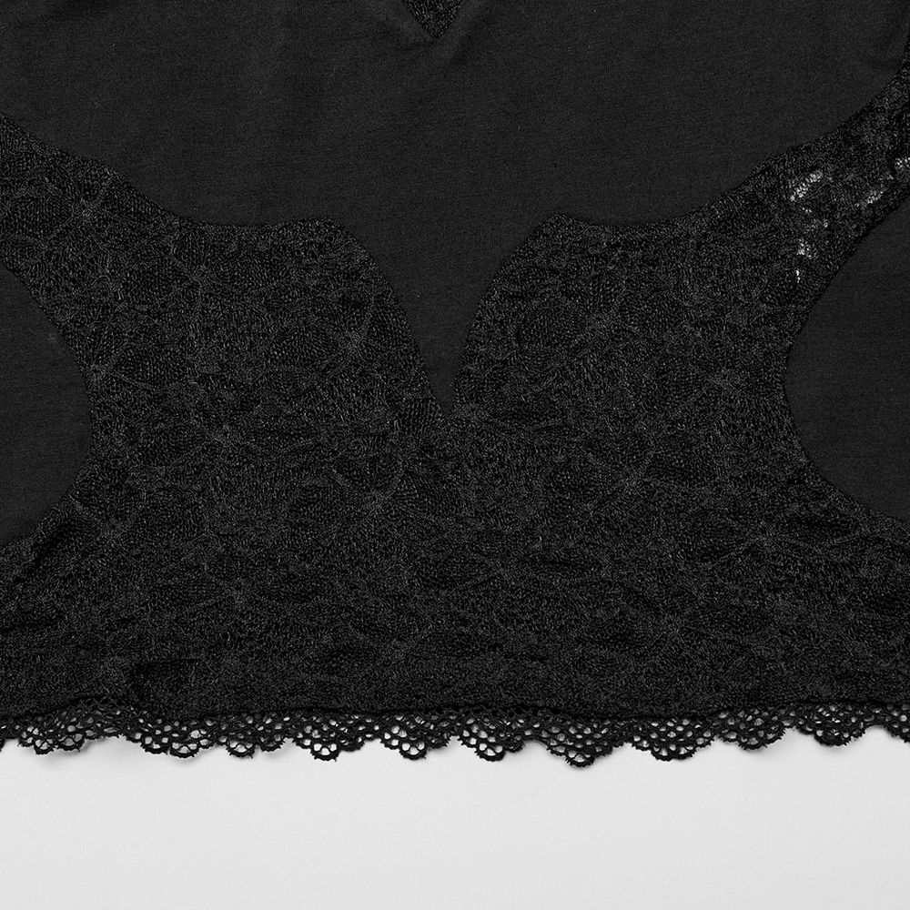 Black lace off-the-shoulder top showcasing exquisite lace embellishments and intricate splicing details.