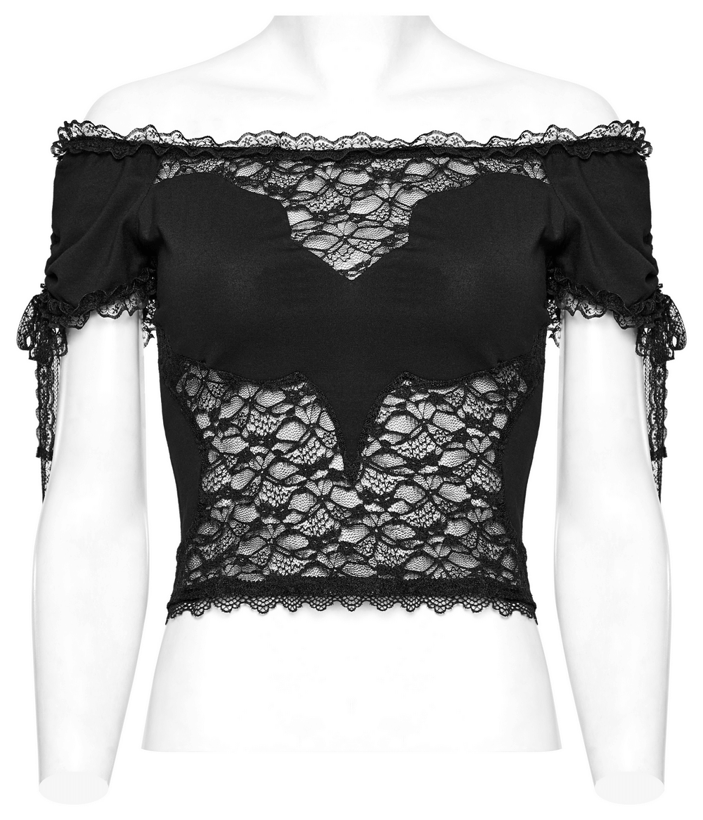 Stylish Women's Black Sheer Lace Off-the-Shoulder Top