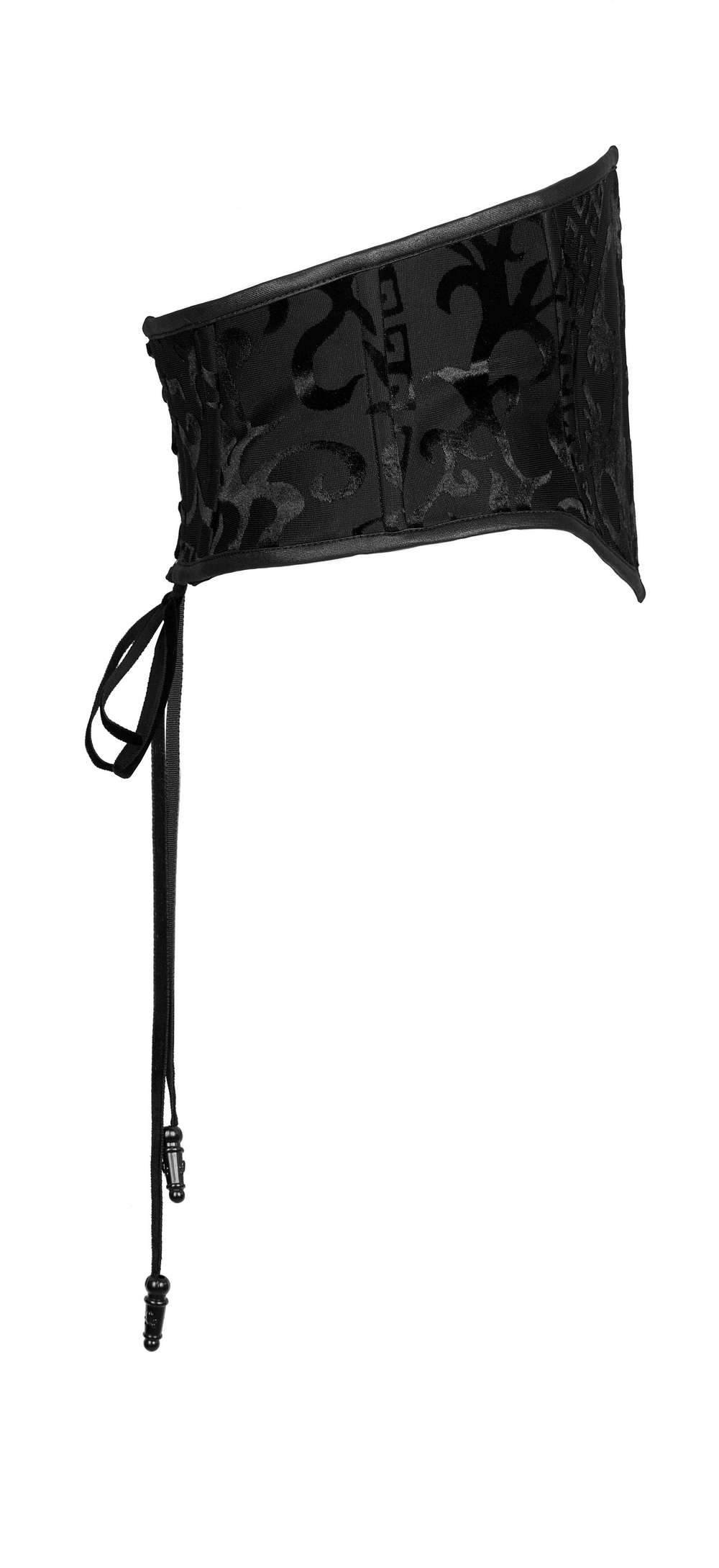 Stylish women's black dragon print corset belt with lace-up detail for a gothic chic look.