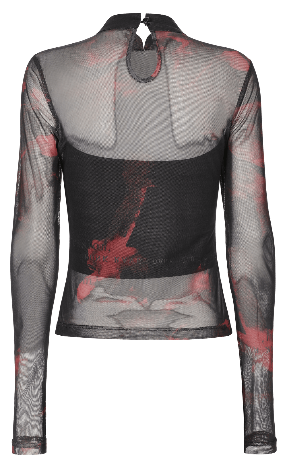 Stylish Women's Mesh Top with Stand Сollar and Red Print