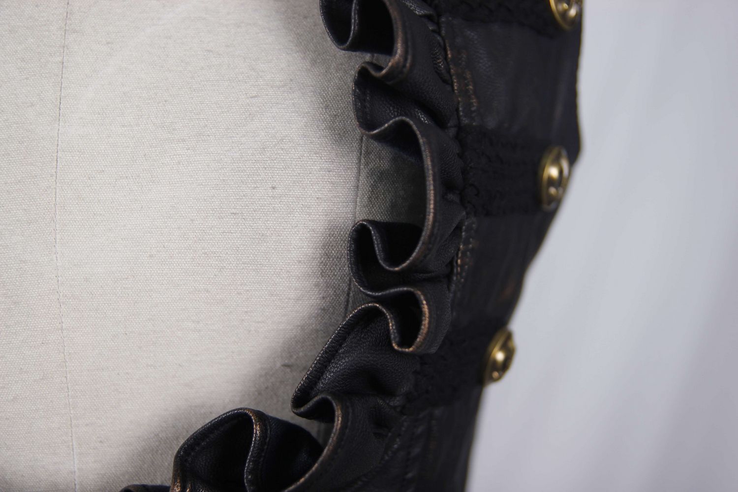 Stylish Women's Steampunk PU Leather Waistcoat With Leather Frills / Female Alternative Clothing