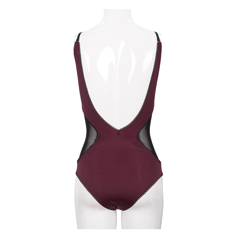 Stylish Women's Wine Red One-Piece Swimsuit / Elasticity & Comfort Swimsuits in Gothic Style - HARD'N'HEAVY