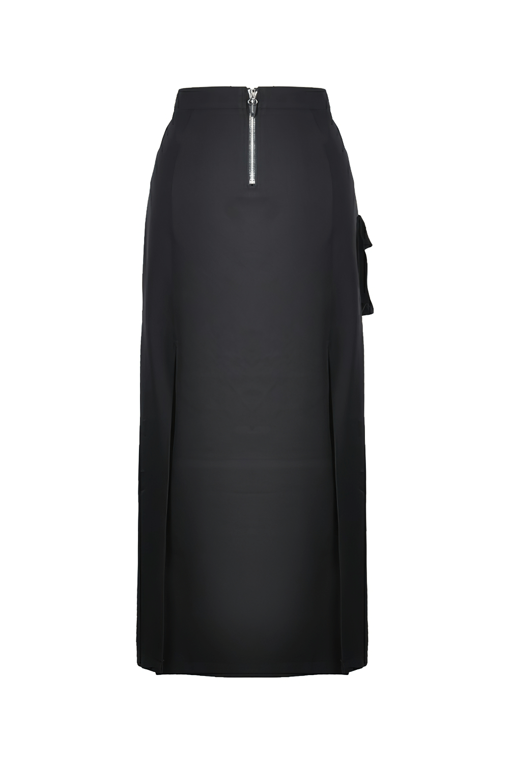 Stylish black gothic lace-up long skirt with asymmetrical hem and side pockets, featuring edgy metal eyelets.