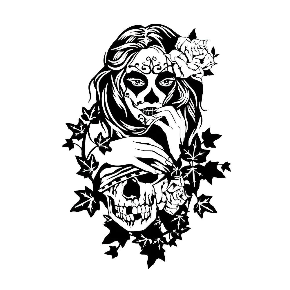 "Sugar Skull Floral Girl" Wall Sticker for Gothic Decor