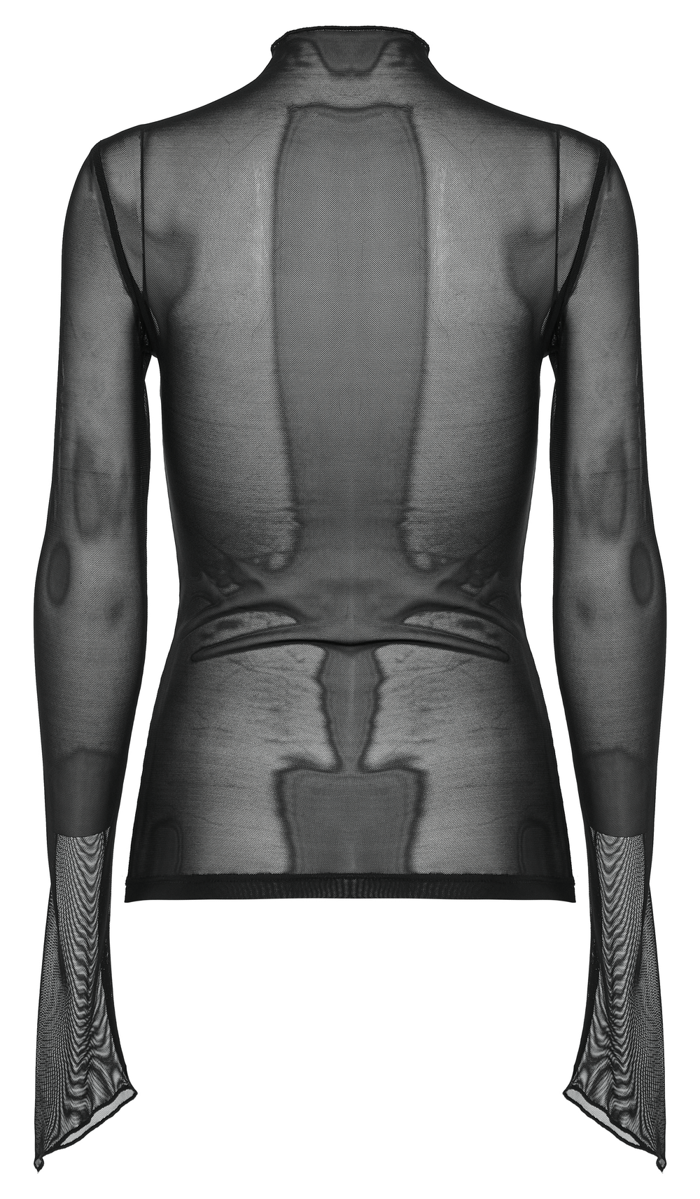 Sultry Flocked Cross Goth Mesh Top for Edgy Appeal - HARD'N'HEAVY