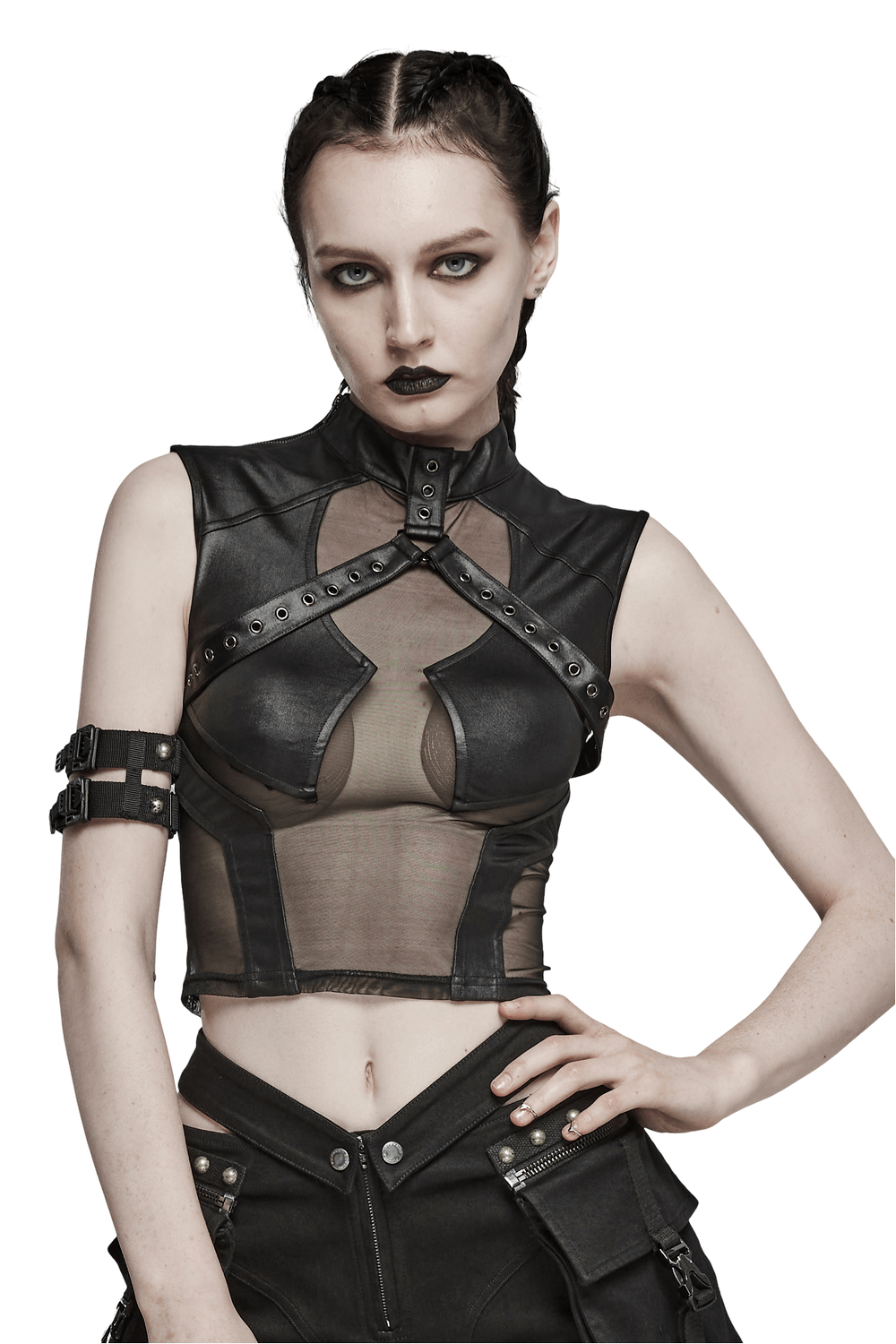 Sultry Mesh and Knit Peek Top With Eyelet Detailing