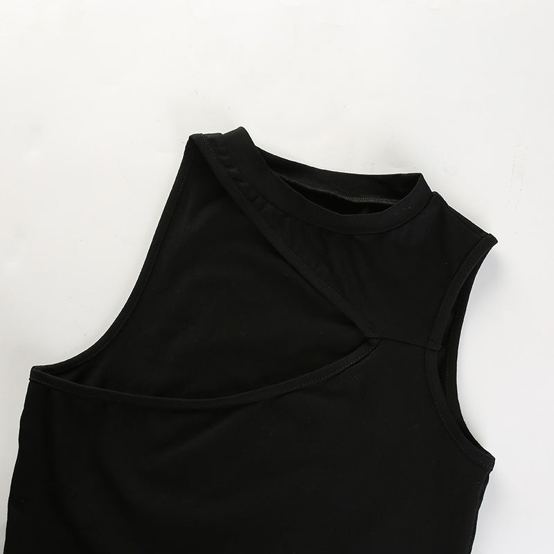 Summer Black Hollow Hanging Neck Tube Crop Top / Women's Fashion Sexy Solid Short Tops - HARD'N'HEAVY
