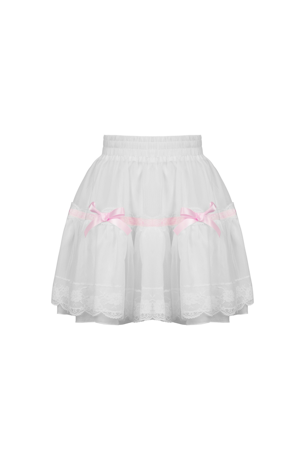 Sweet Lolita white pleated mini skirt with pink bows, perfect for a kawaii fashion look.