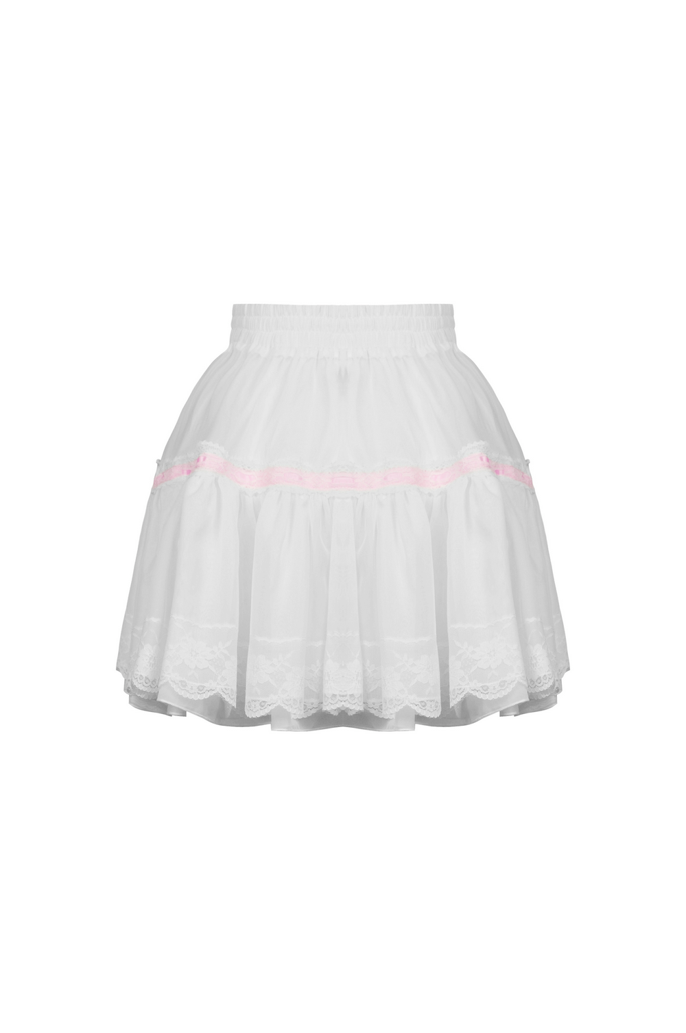 Sweet Lolita white pleated mini skirt with pink bows, perfect for a kawaii fashion look.