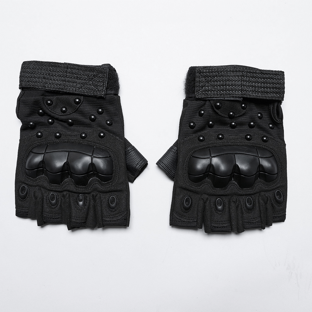 Tactical cyberpunk gloves with protective armor pads and studded design, ideal for durability and grip.