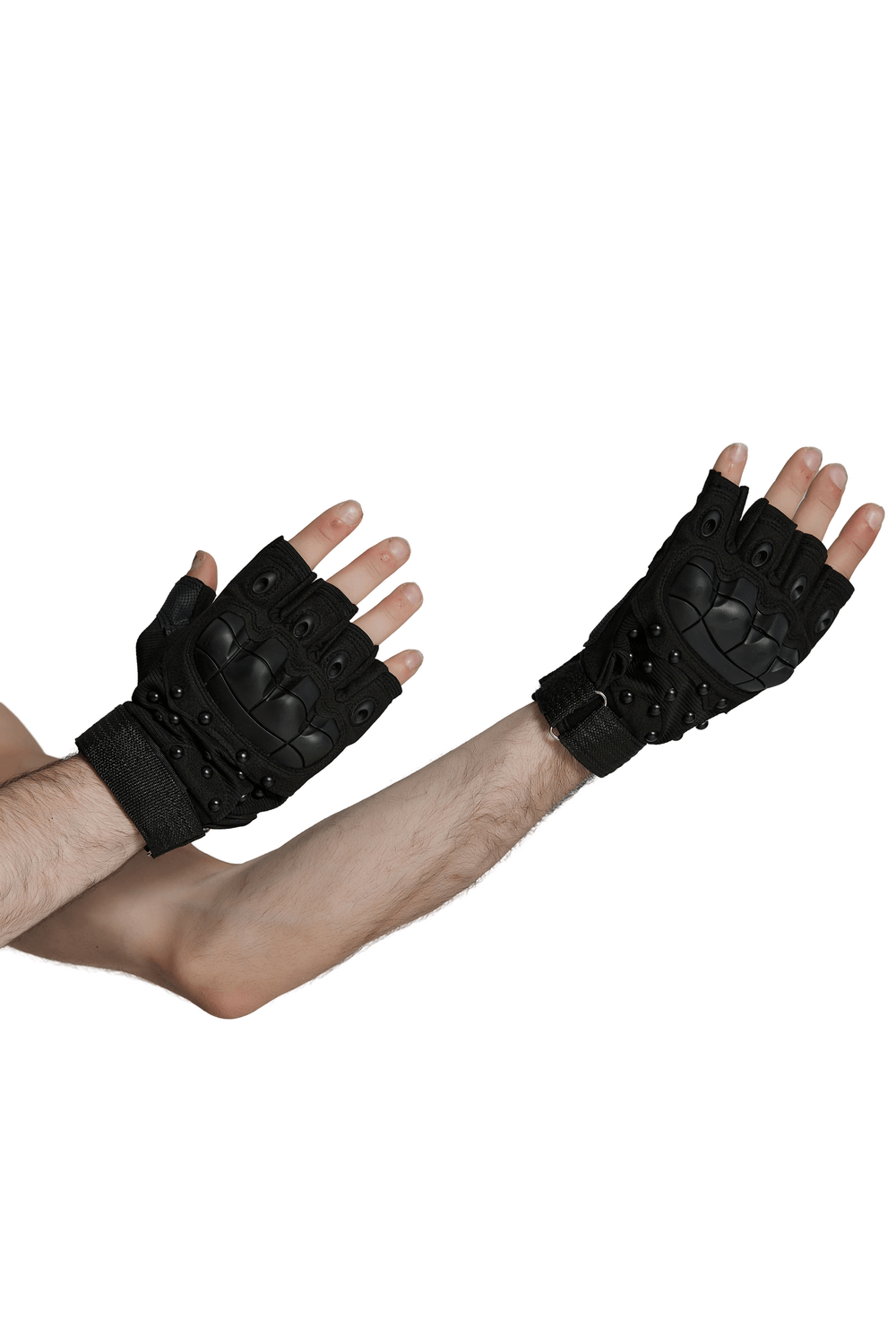 Tactical cyberpunk gloves with armor pads and studded design for enhanced grip and protection.
