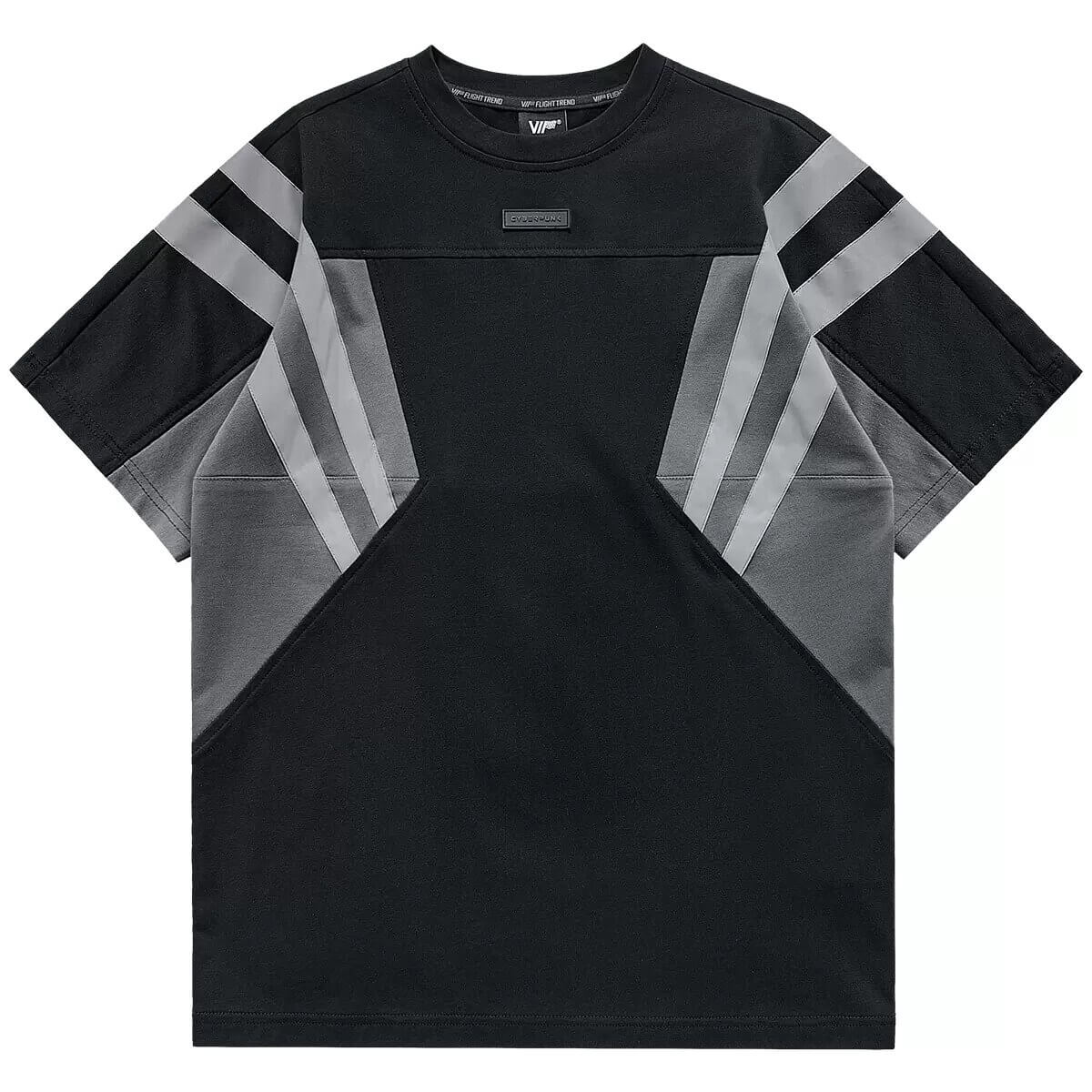 Men's Tactical Patchwork T-Shirt featuring stylish reflective stripes and O-neck design for a bold casual look.