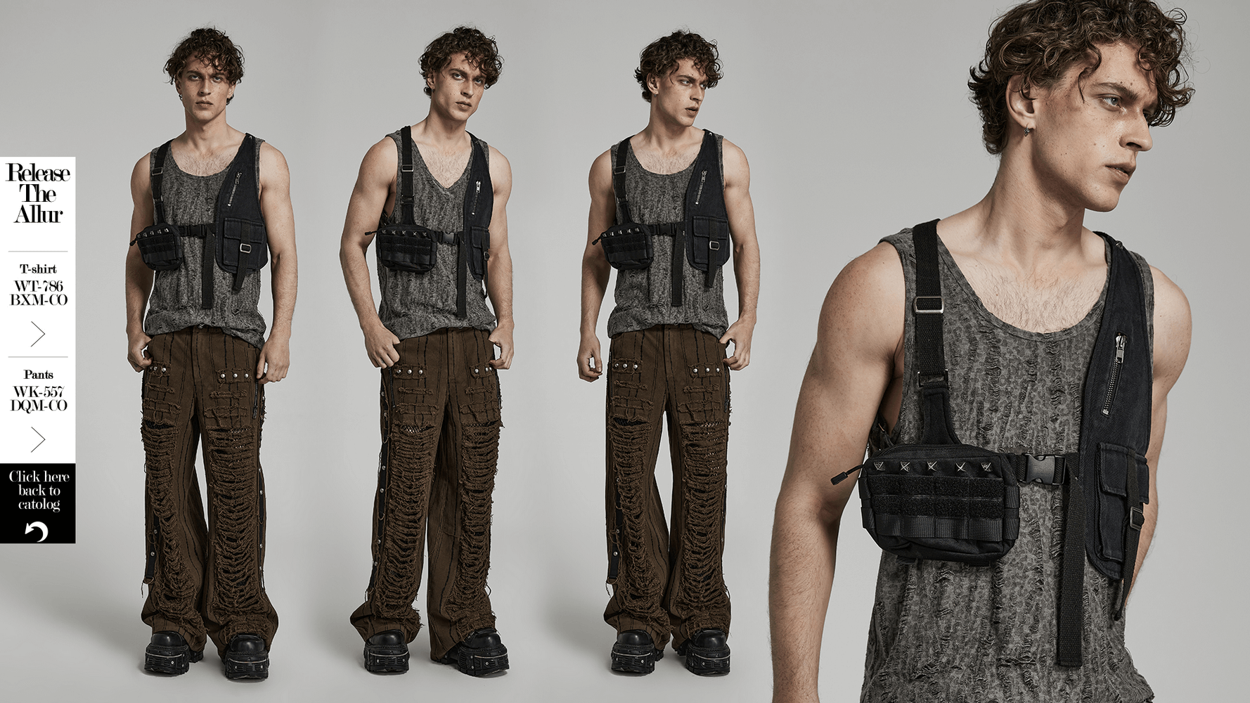 Model showcasing Tactical Punk Detachable Bag with Belt, featuring a harness design and urban style.