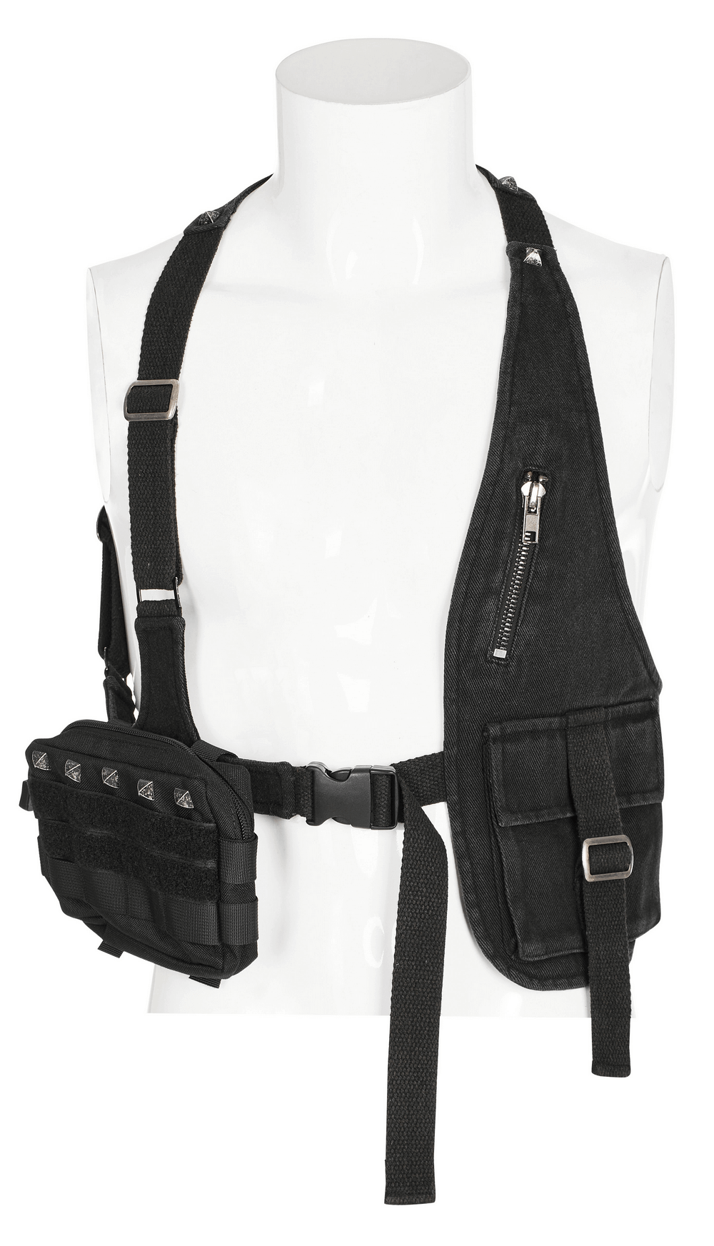 Tactical Punk Detachable Bag with Belt on a mannequin, showcasing modern harness design and urban functionality.
