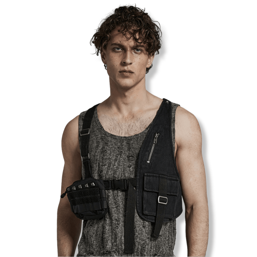Man wearing Tactical Punk Detachable Bag with Belt, showcasing urban fashion and functionality.