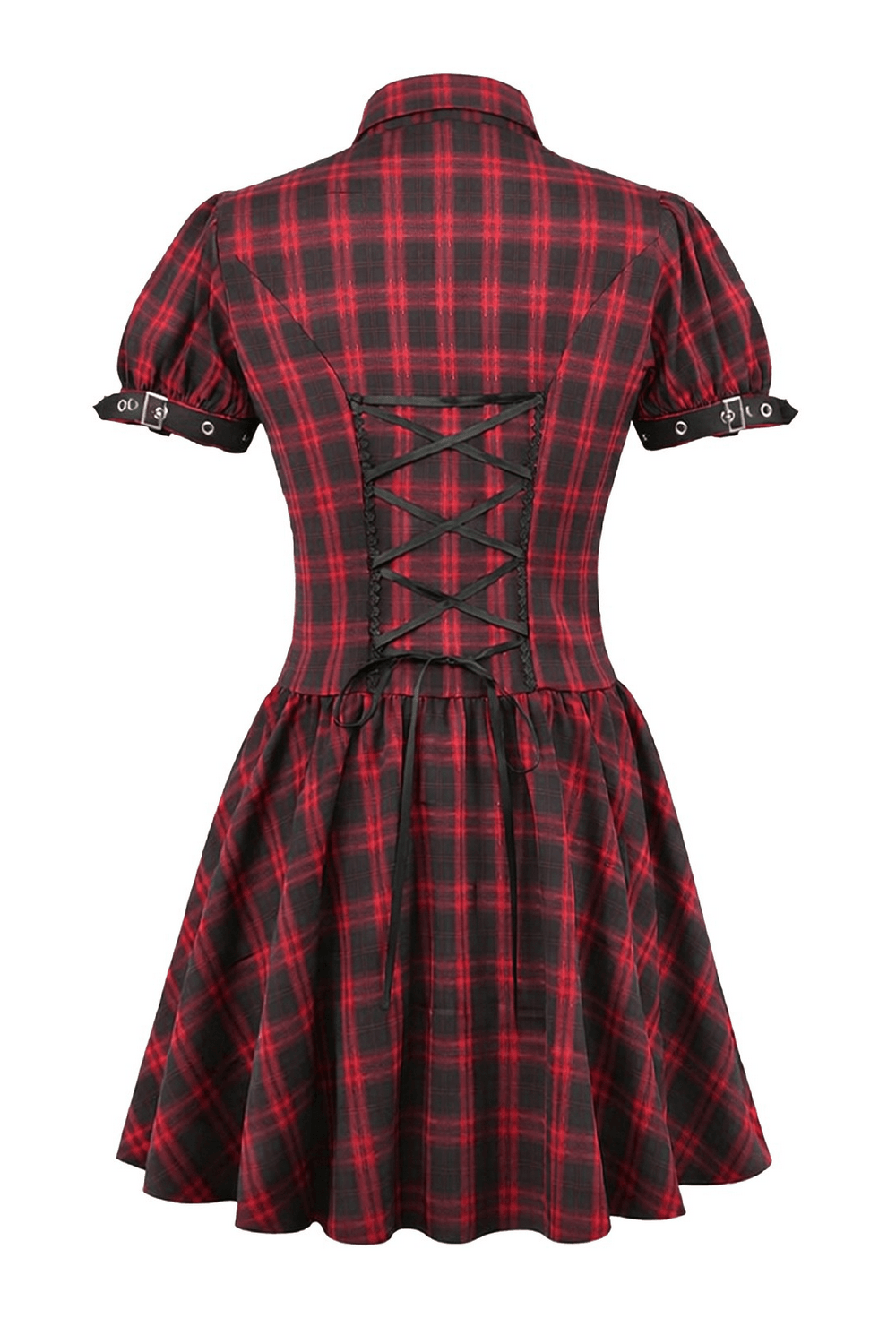 Mini-robe punk à carreaux rouges avec volants à étages