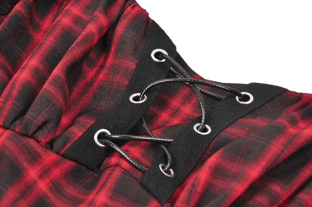 Mini-robe punk à carreaux rouges avec volants à étages