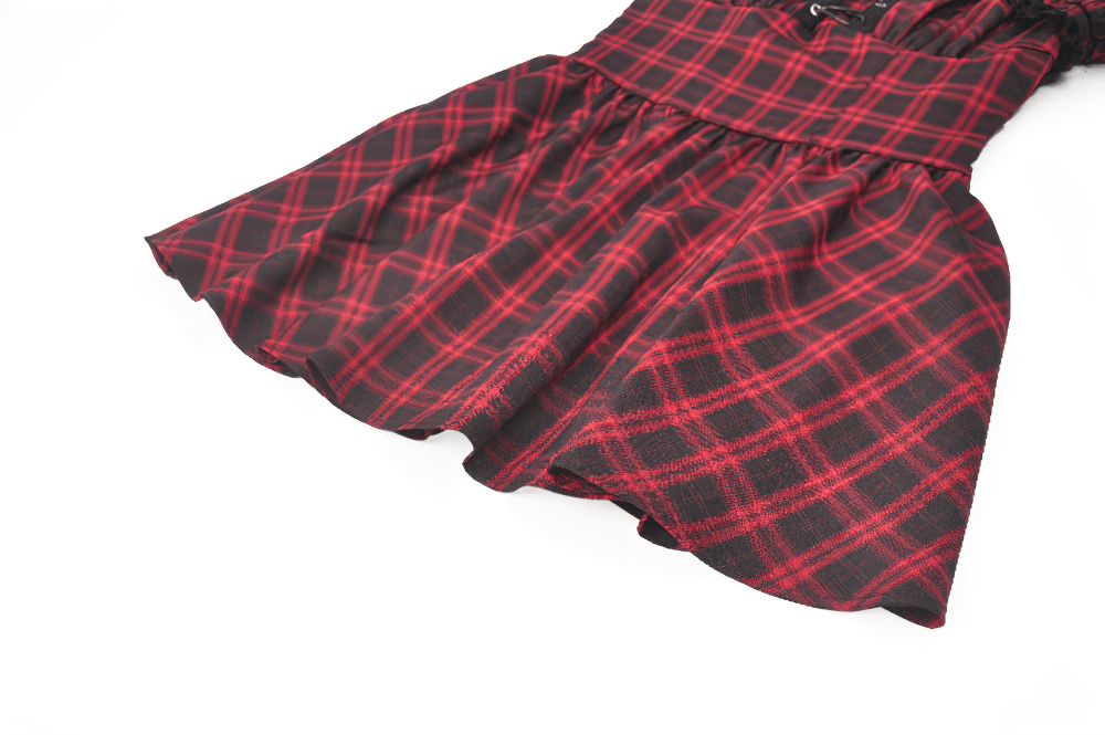 Mini-robe punk à carreaux rouges avec volants à étages