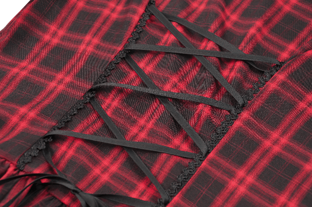 Mini-robe punk à carreaux rouges avec volants à étages