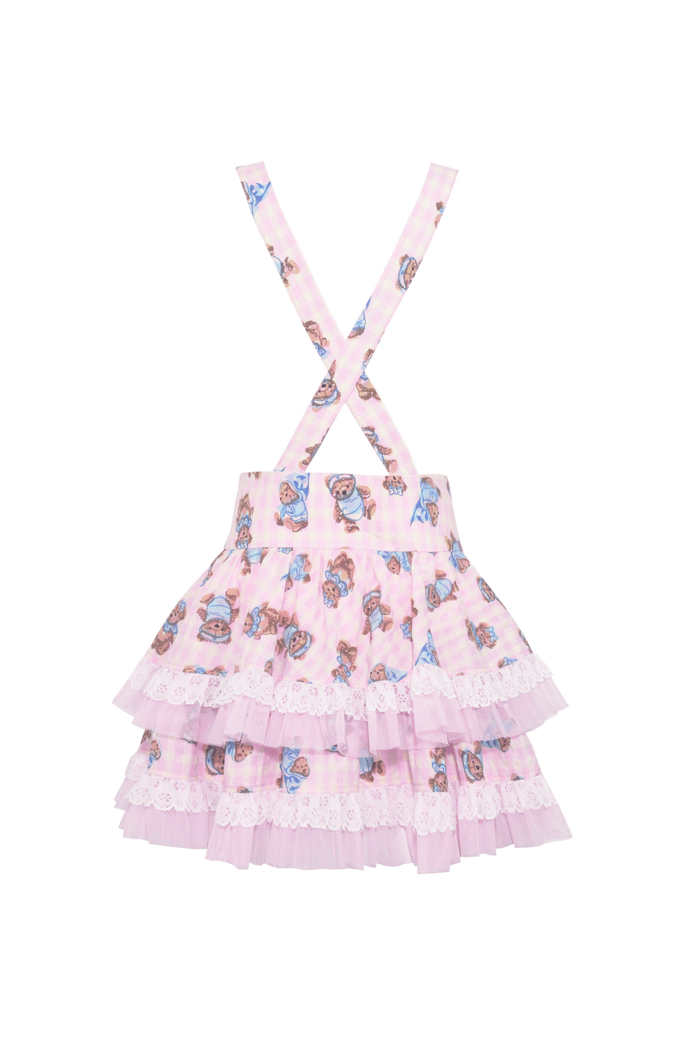 Teddy Bear Print Pink Dress with Ruched Bodice
