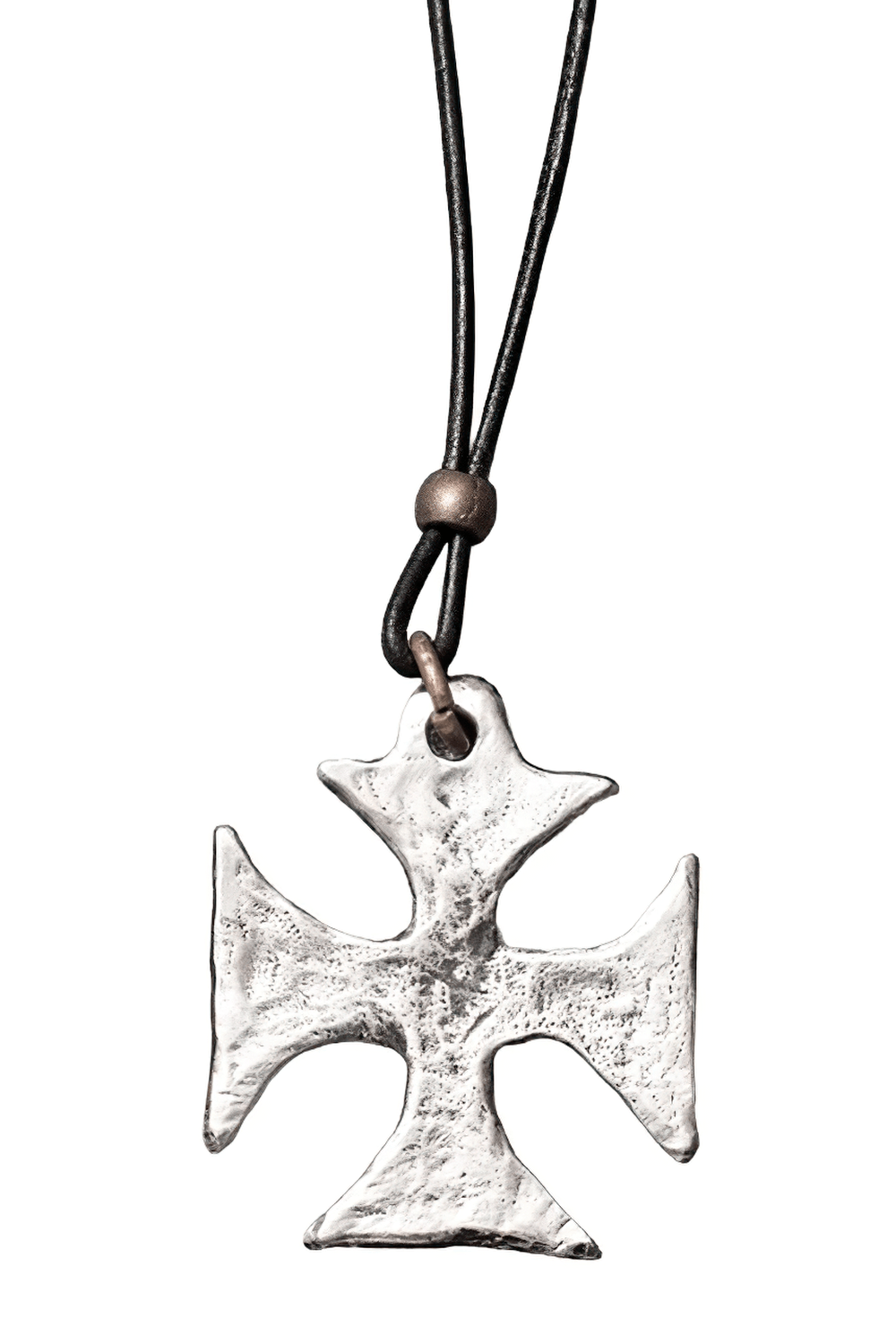 Templar Cross Pattée Pewter Pendant for Gothic Style on a leather cord necklace.