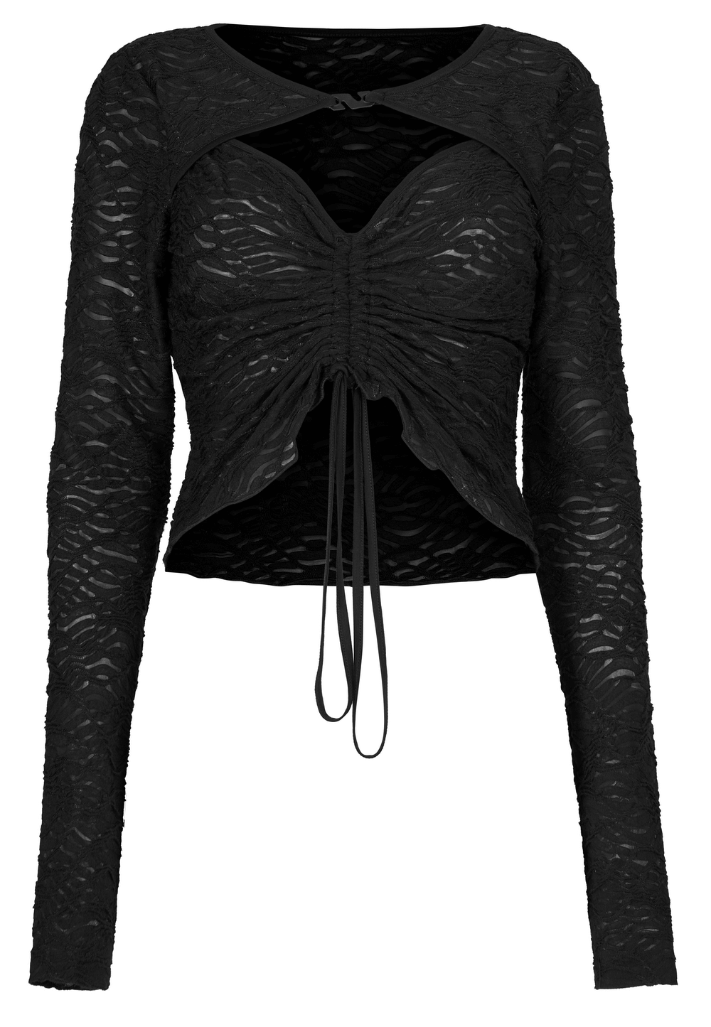 Textured Drawstring Sexy Long-Sleeves Two-Wear Top - HARD'N'HEAVY