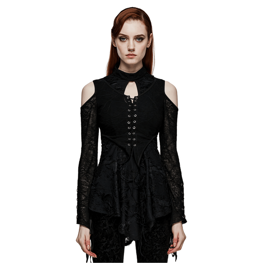 Textured Lace Top with Adjustable Front Panel - Punk Rave - HARD'N'HEAVY