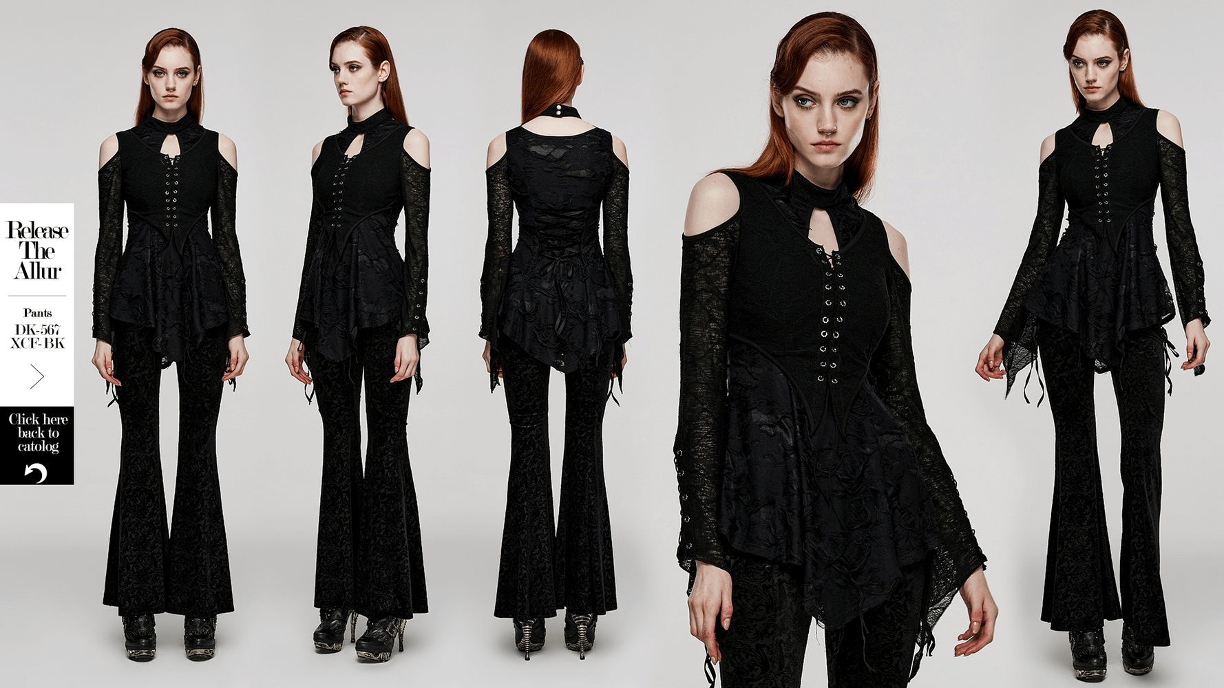 Textured Lace Top with Adjustable Front Panel - Punk Rave - HARD'N'HEAVY