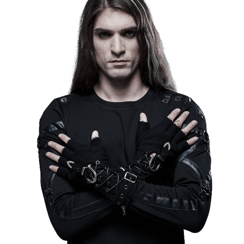 Stylish punk gloves with side zippers, showcasing adjustable loops and a unique textured design, worn by model.