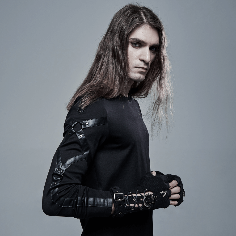 Stylish model showcasing textured punk gloves with adjustable side zippers and knitted fabric, embodying fierce punk aesthetics.