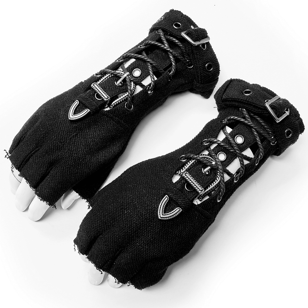 Textured punk gloves with side zippers and adjustable loops, made of micro elastic fabric for a stylish look.
